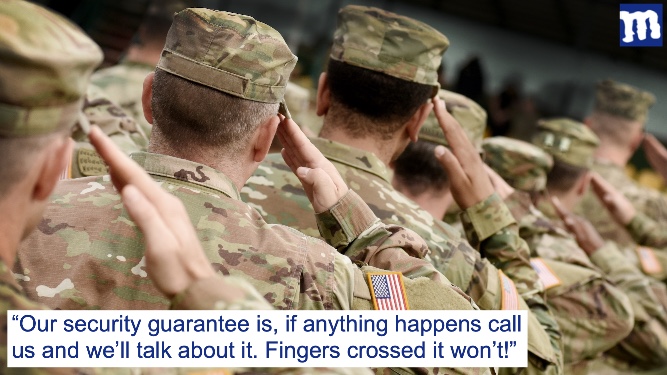 US to protect Ukraine, possibly, a bit, sort of, probably not though